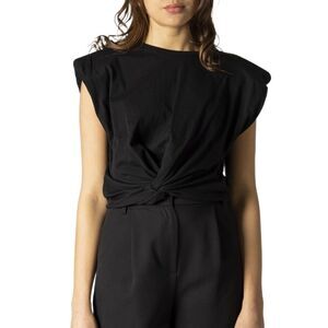 Hanny Deep Twist Front Knotted Top Short Sleeves Women Black Tops